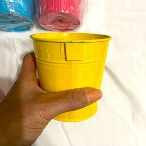 9 Mini Assorted Colored Tin Pails Buckets